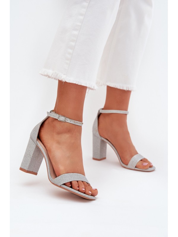 Shiny Women's Heeled Sandals Silver Kavina