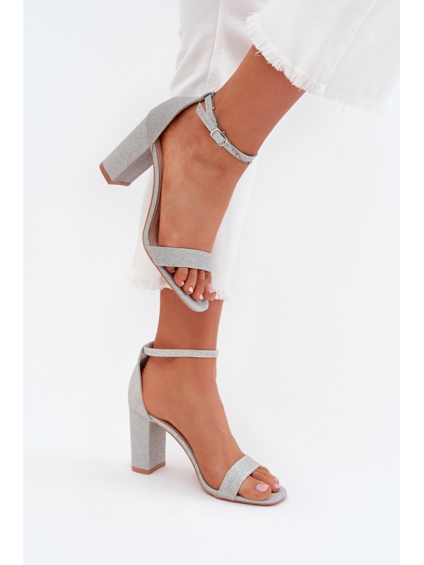Shiny Women's Heeled Sandals Silver Kavina