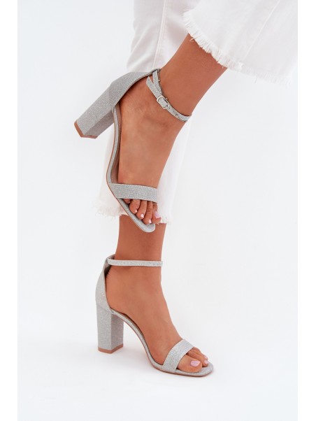 Shiny Women's Heeled Sandals Silver Kavina