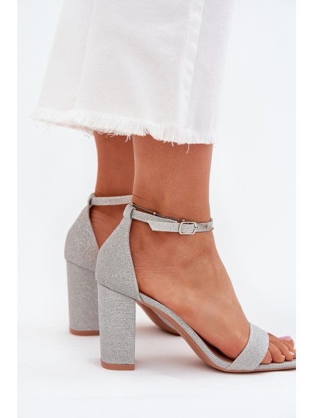 Shiny Women's Heeled Sandals Silver Kavina