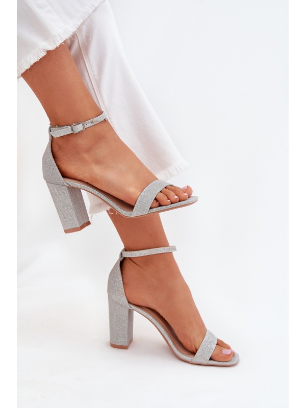Shiny Women's Heeled Sandals Silver Kavina