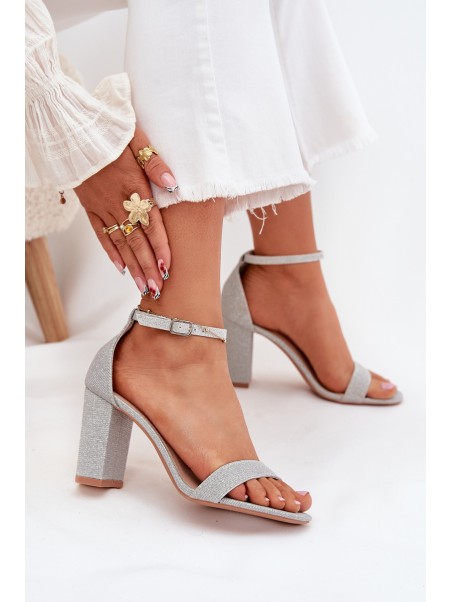 Shiny Women's Heeled Sandals Silver Kavina