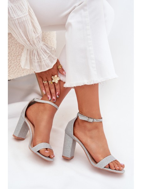 Shiny Women's Heeled Sandals Silver Kavina