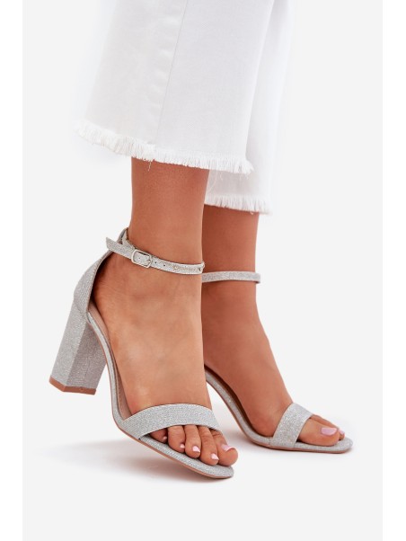 Shiny Women's Heeled Sandals Silver Kavina