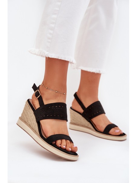 Ladies Openwork Wedge Sandals Black Zolira