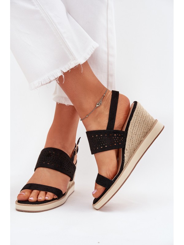 Ladies Openwork Wedge Sandals Black Zolira 2