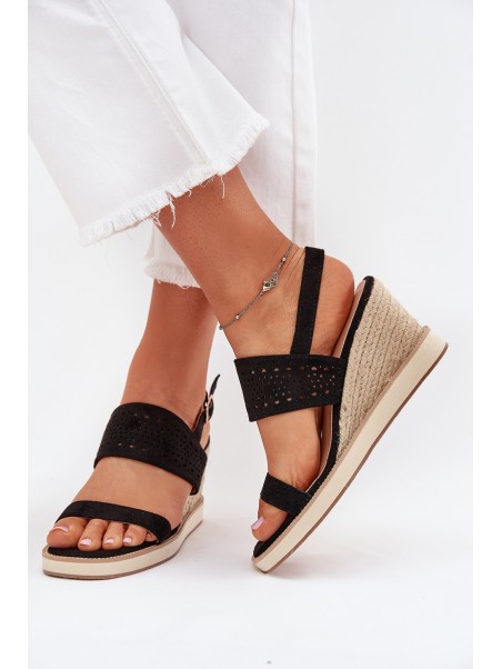 Ladies Openwork Wedge Sandals Black Zolira