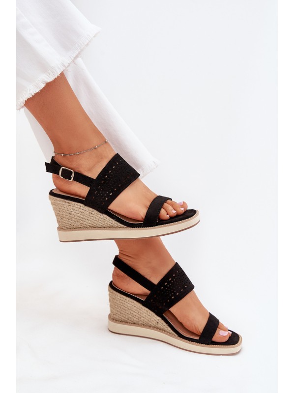 Ladies Openwork Wedge Sandals Black Zolira