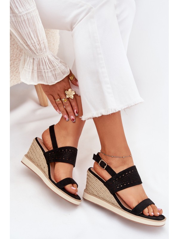 Ladies Openwork Wedge Sandals Black Zolira