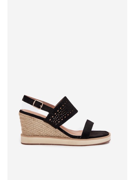 Ladies Openwork Wedge Sandals Black Zolira