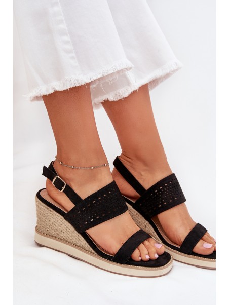 Ladies Openwork Wedge Sandals Black Zolira