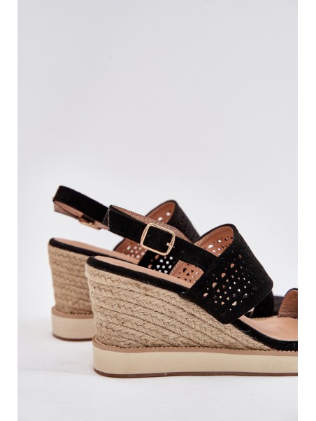 Ladies Openwork Wedge Sandals Black Zolira