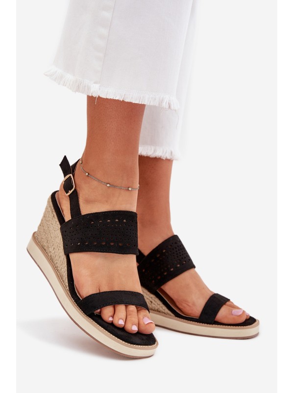 Ladies Openwork Wedge Sandals Black Zolira
