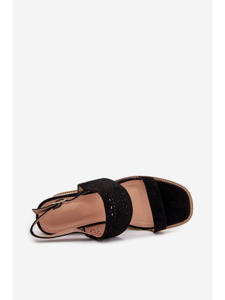 Ladies Openwork Wedge Sandals Black Zolira