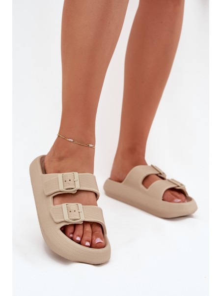 Women Foam Sandals With Buckles Vinceza 76056 Beige