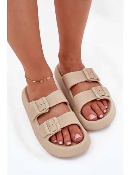Women Foam Sandals With Buckles Vinceza 76056 Beige