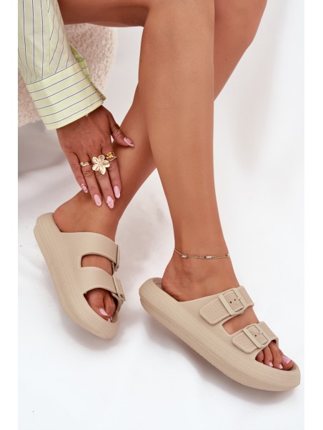 Women Foam Sandals With Buckles Vinceza 76056 Beige