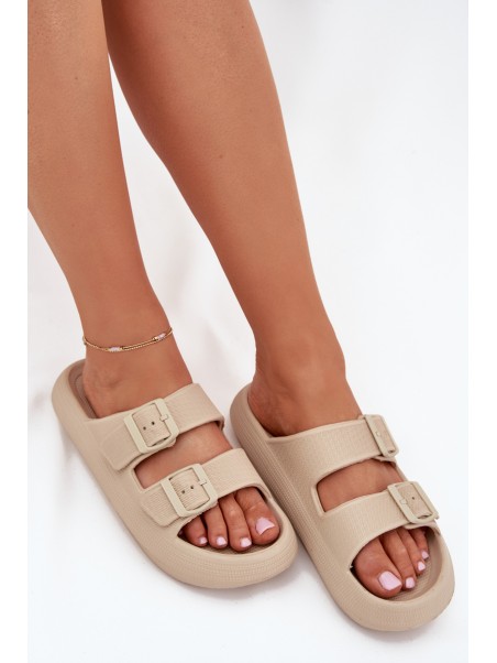 Women Foam Sandals With Buckles Vinceza 76056 Beige