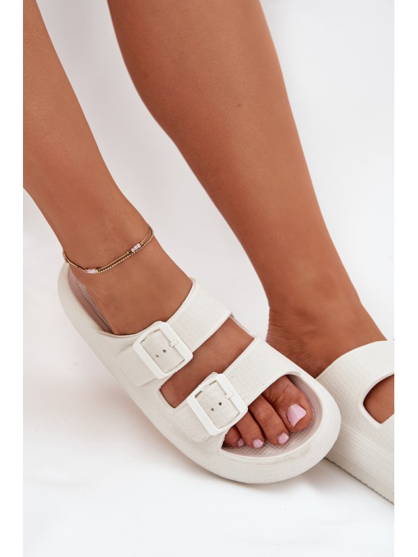 Ladies Foam Slides With Buckles Vinceza 76056 White