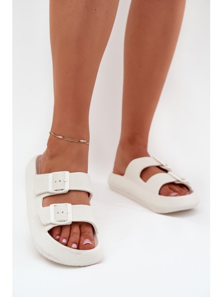 Ladies Foam Slides With Buckles Vinceza 76056 White