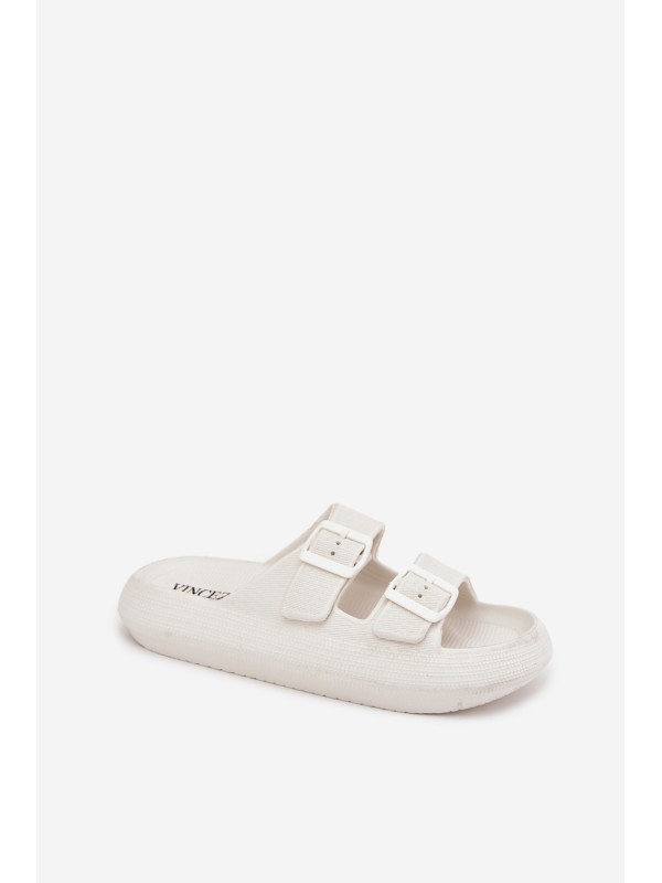 Ladies Foam Slides With Buckles Vinceza 76056 White