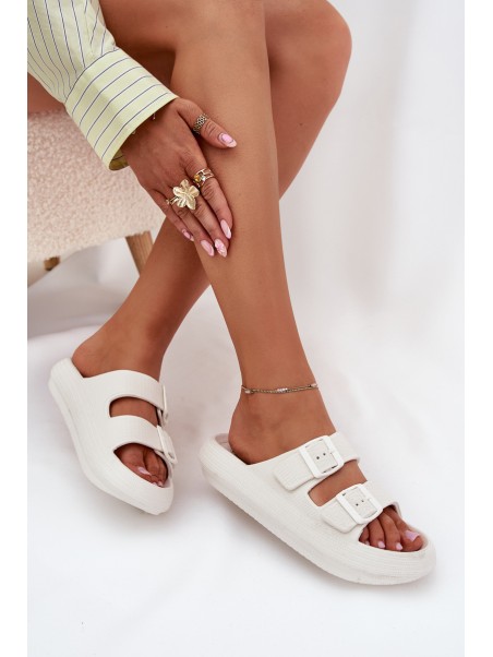 Ladies Foam Slides With Buckles Vinceza 76056 White
