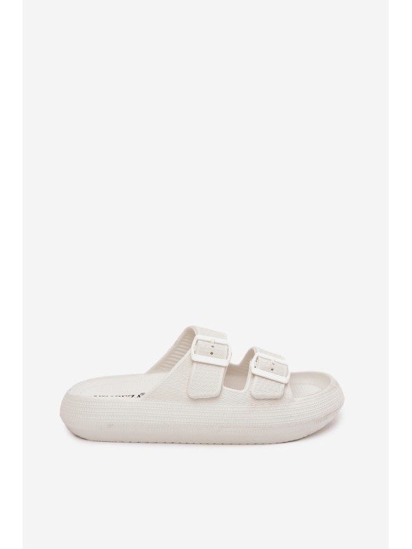 Ladies Foam Slides With Buckles Vinceza 76056 White