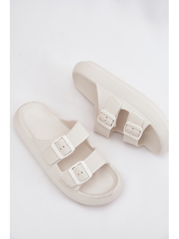 Ladies Foam Slides With Buckles Vinceza 76056 White