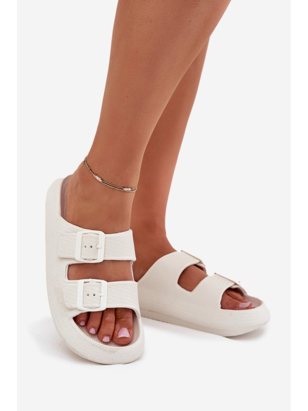 Ladies Foam Slides With Buckles Vinceza 76056 White