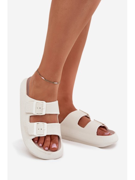 Ladies Foam Slides With Buckles Vinceza 76056 White