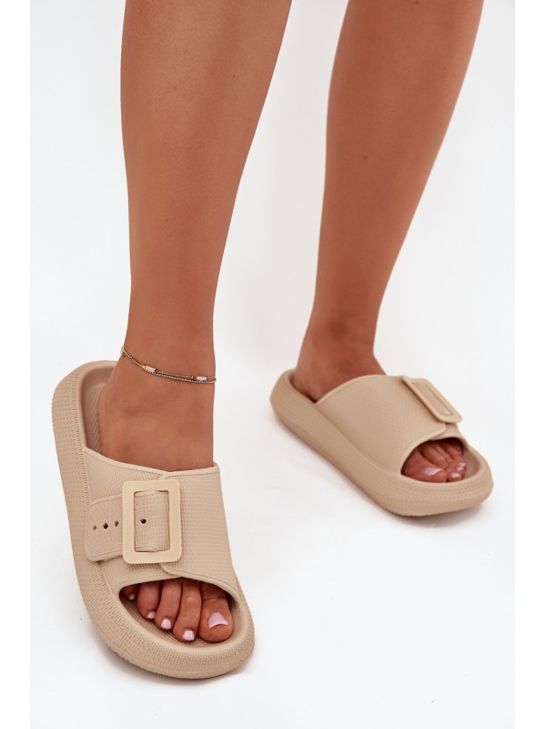 Women's Foam Slippers With Buckle Vinceza 75207 Beige