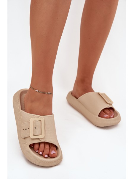 Women's Foam Slippers With Buckle Vinceza 75207 Beige
