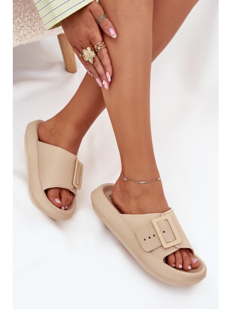 Women's Foam Slippers With Buckle Vinceza 75207 Beige