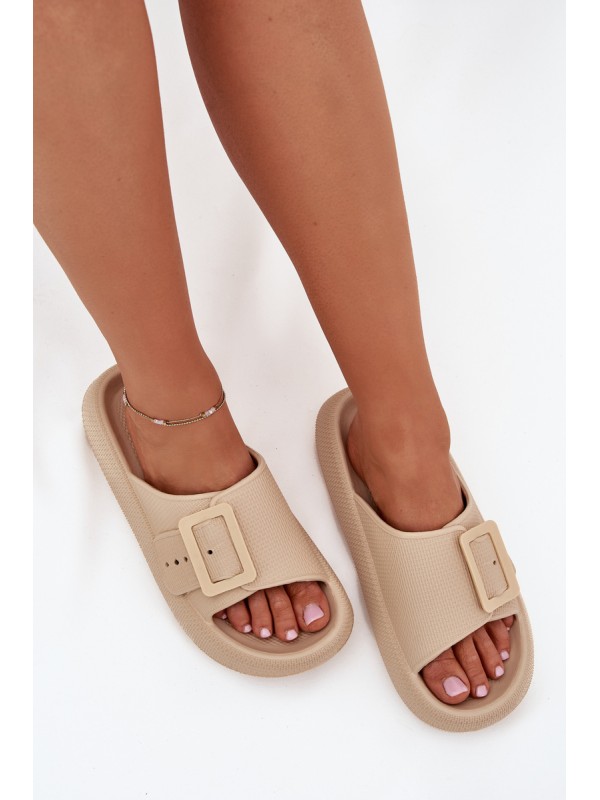 Women's Foam Slippers With Buckle Vinceza 75207 Beige