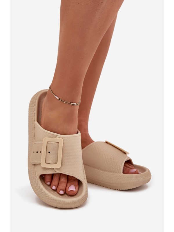 Women's Foam Slippers With Buckle Vinceza 75207 Beige
