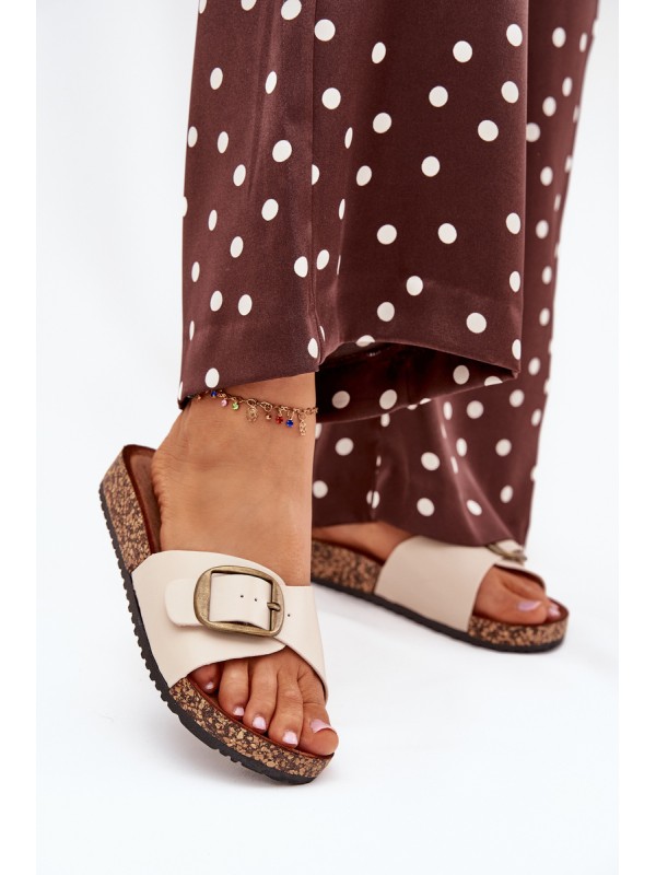 Women's sandals on cork platform with buckle beige Vianara