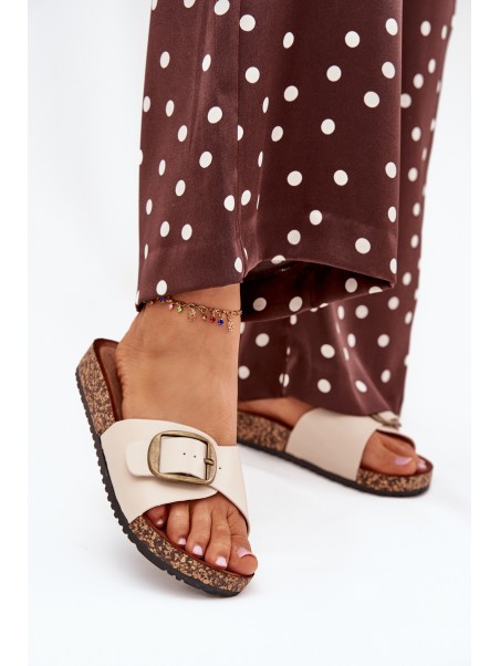 Women's sandals on cork platform with buckle beige Vianara
