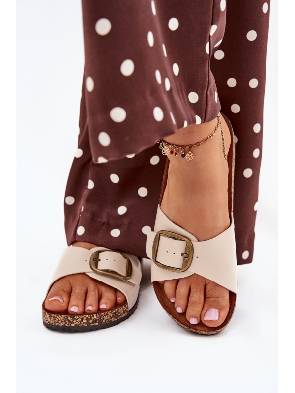 Women's sandals on cork platform with buckle beige Vianara