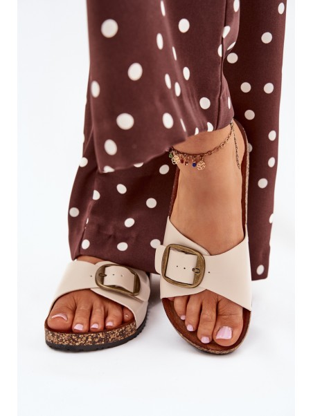 Women's sandals on cork platform with buckle beige Vianara