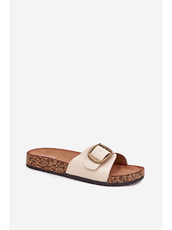 Women's sandals on cork platform with buckle beige Vianara