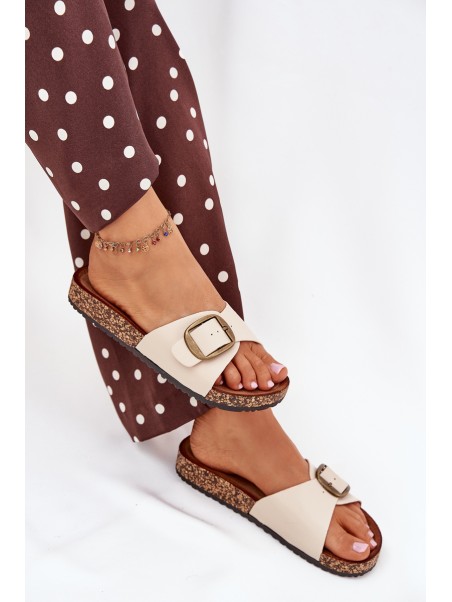 Women's sandals on cork platform with buckle beige Vianara