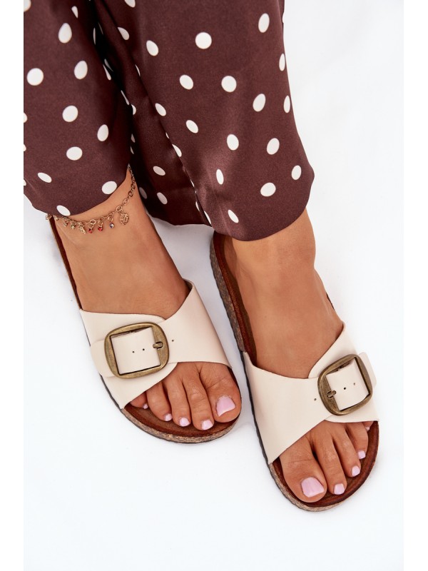 Women's sandals on cork platform with buckle beige Vianara