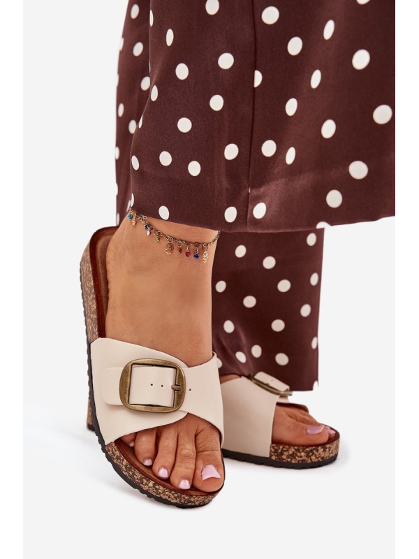 Women's sandals on cork platform with buckle beige Vianara