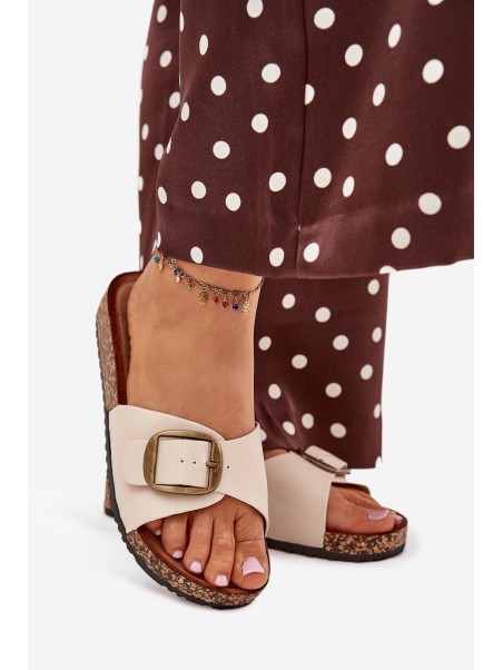 Women's sandals on cork platform with buckle beige Vianara