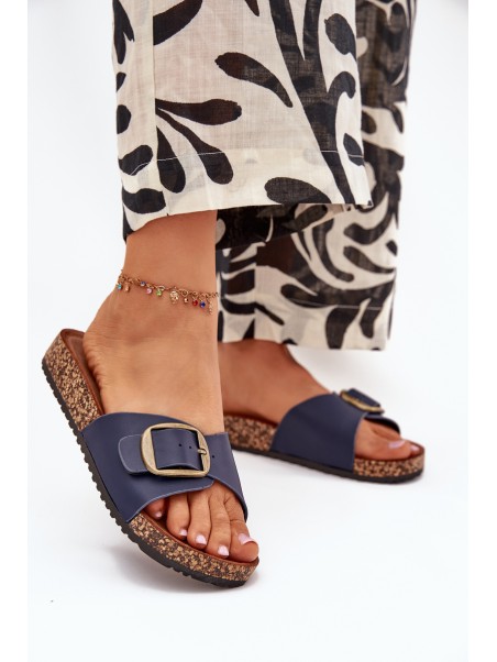 Women's Sandals On Cork Platform With Buckle Blue Vianara