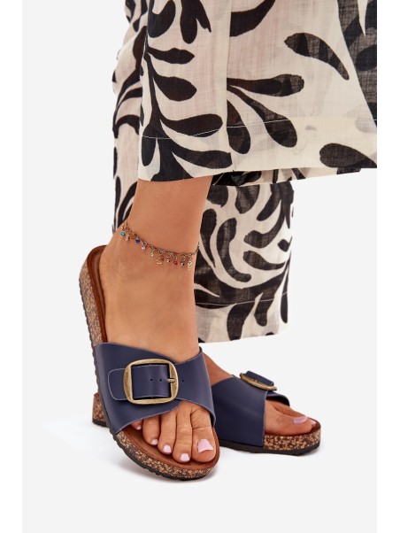 Women's Sandals On Cork Platform With Buckle Blue Vianara