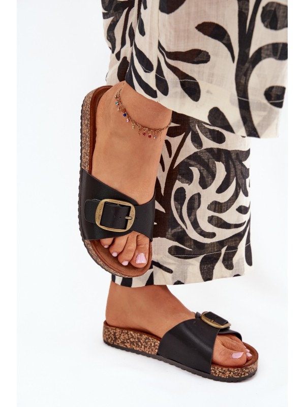 Women's sandals on cork platform with buckle black Vianara