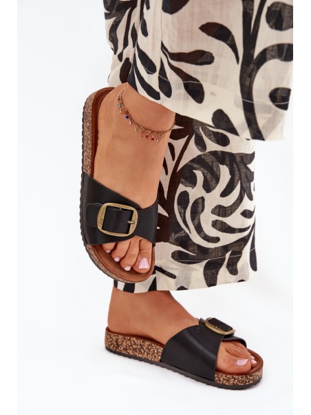 Women's sandals on cork platform with buckle black Vianara