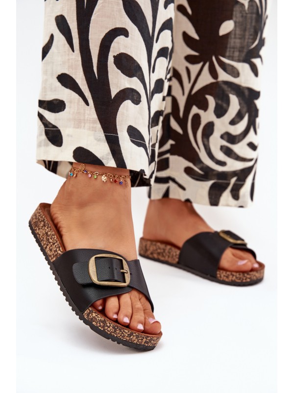 Women's sandals on cork platform with buckle black Vianara 2