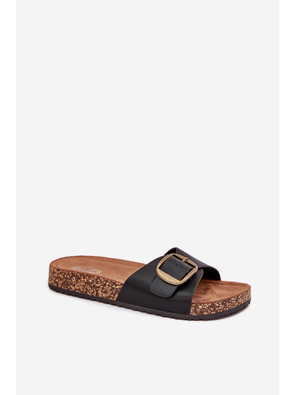 Women's sandals on cork platform with buckle black Vianara